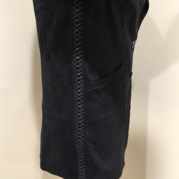 Little Joe Woman Blazer Suit Jacket Size Medium Black Whip Stitch Faux Leather - Picture 4 of 11